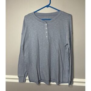 American Eagle Outfitters Light Blue Waffle Knit Henley Long Sleeve Shirt S P CH